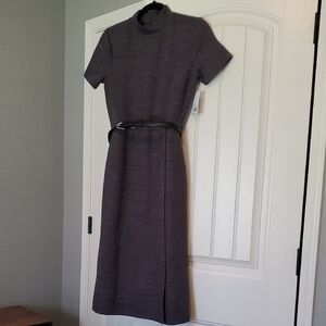 NWT Petite S Nine West Gray Belted Midi Dress